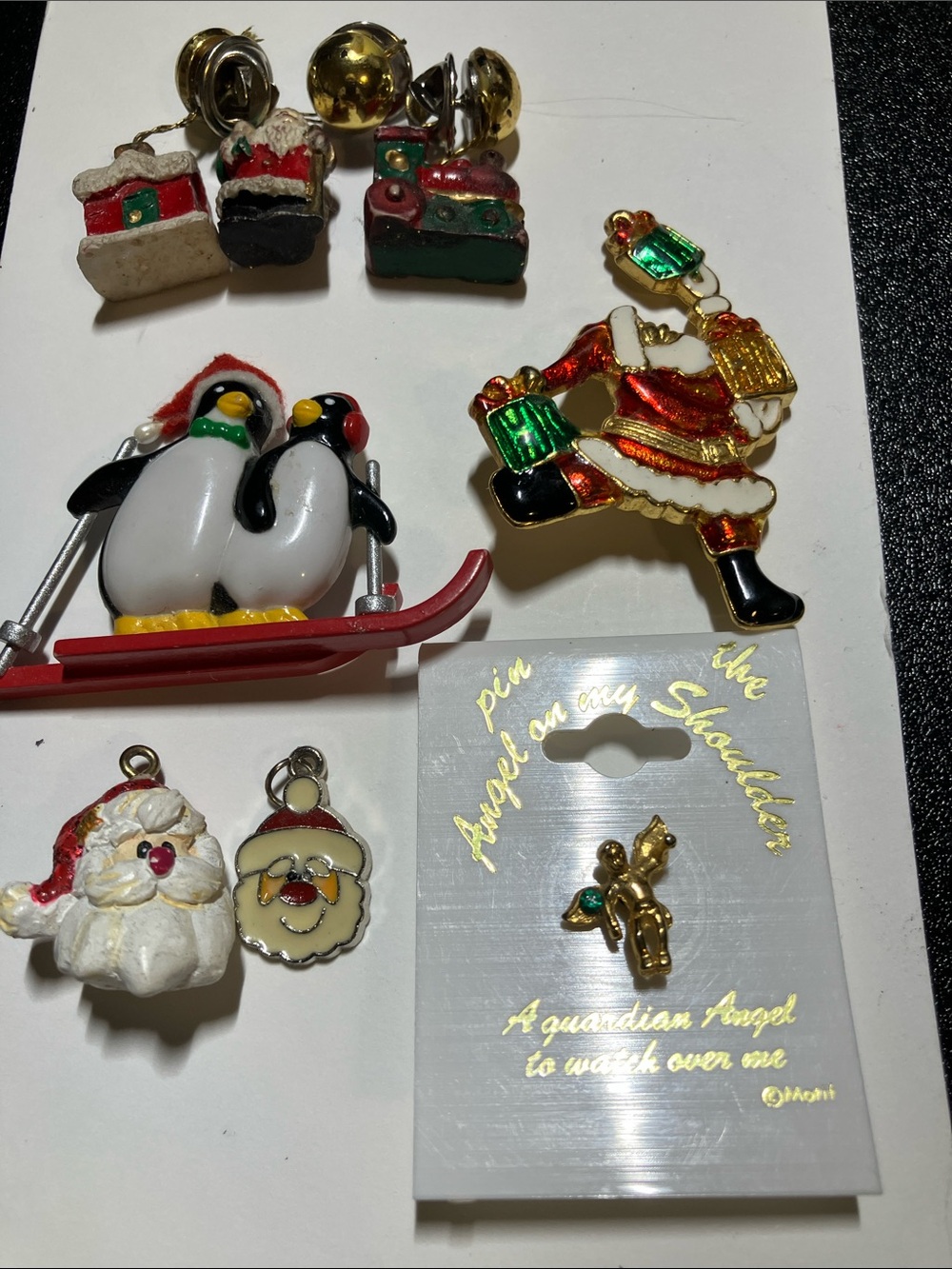 Vintage Christmas jewelry and vintage angel pin.